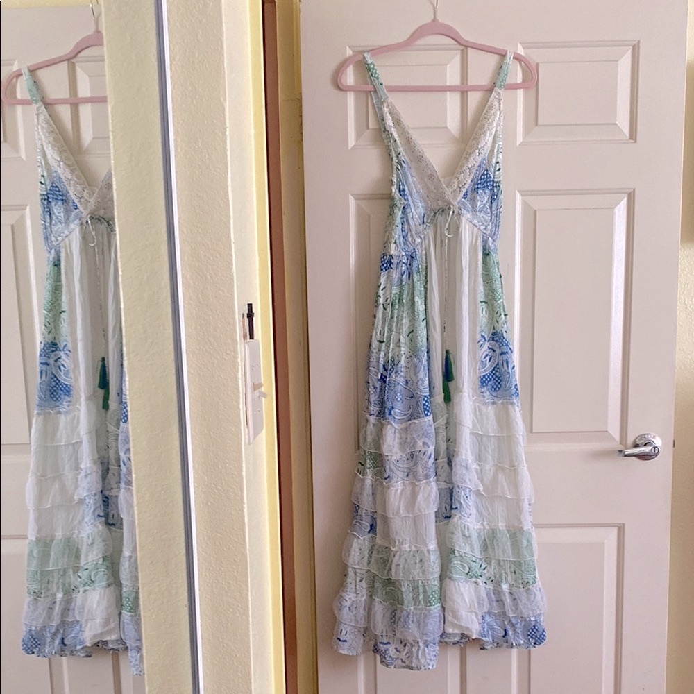 NWOT ananta Blue & Green Spaghetti Strap Maxi Sundress